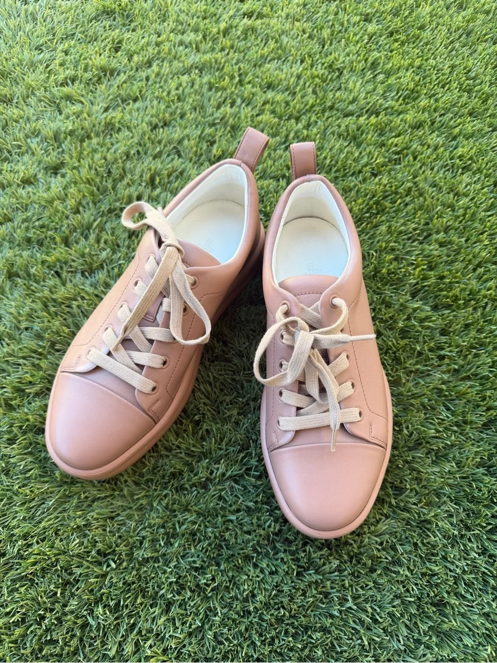 Hermes Blush Pink Leather Lace-Up Sneakers